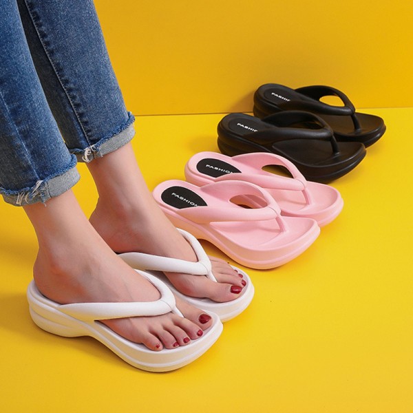 Women Fashion Casual Solid Color Wedge Platform Flip-Flops