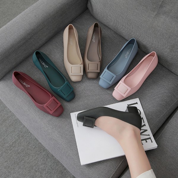 Women Fashion Retro Square Buckle Plastic Loafers