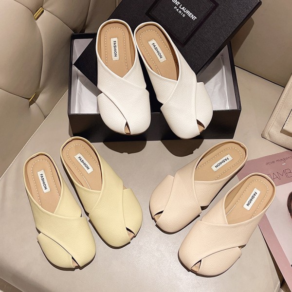 Summer Women Fashion Casual Cross Hollow Cover Toe Flat Muller Shoes